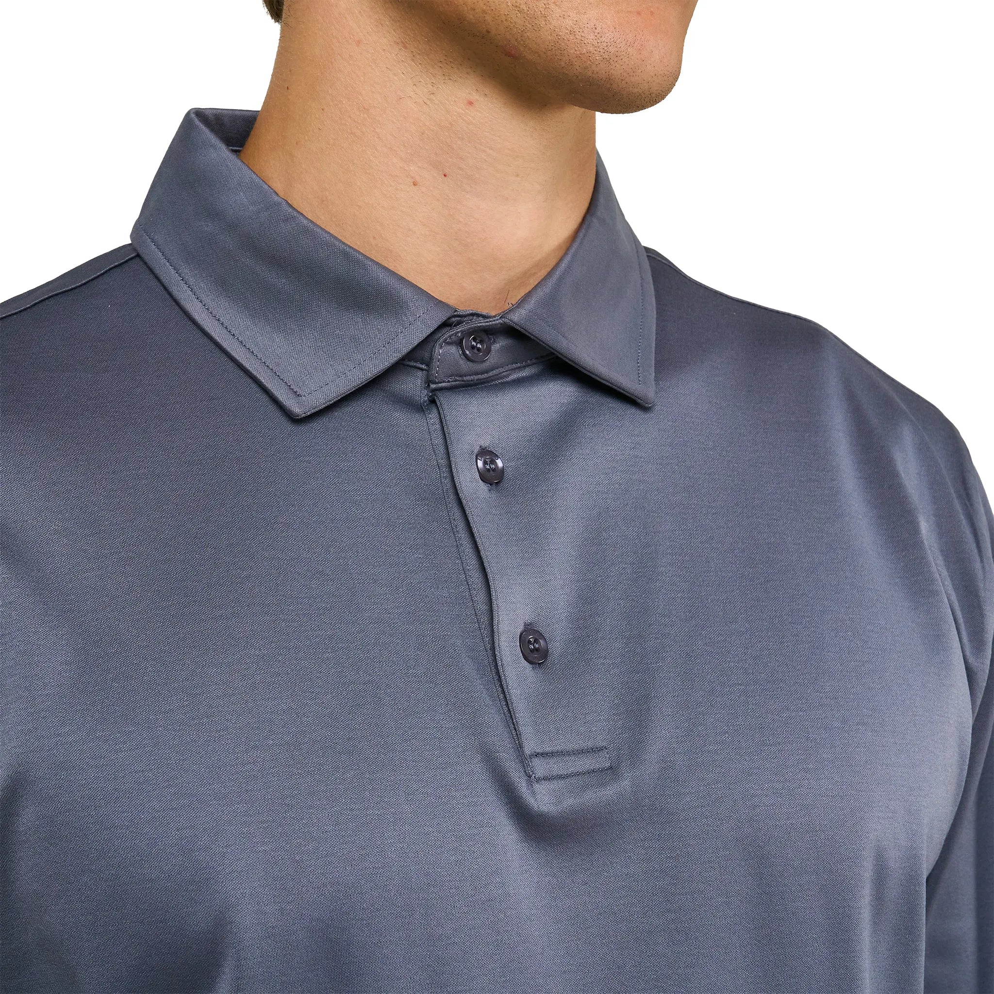 Front Detailed View of Loiano Egyptian Cotton L/S Steel Polo Shirt